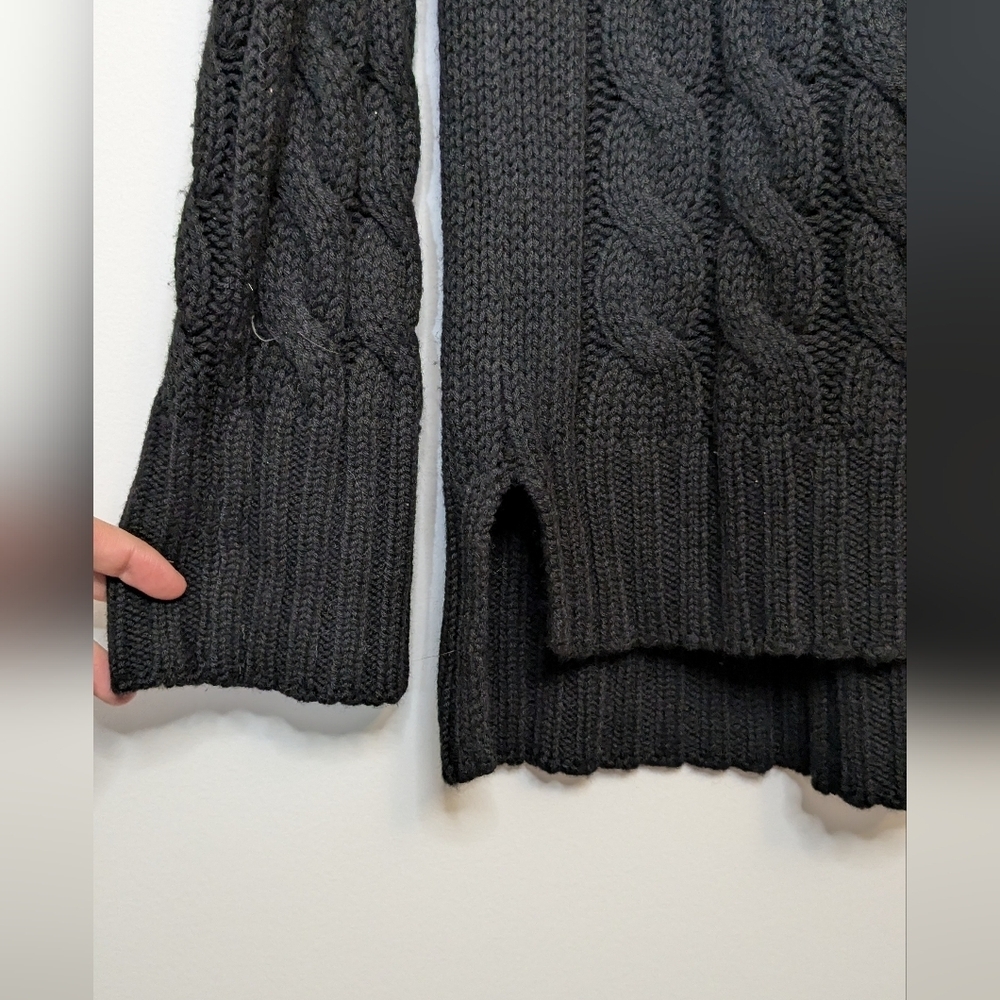 Banana Republic Wool Blend Cowl Neck Cable Knit Tunic Black Sweater - Size XL - Picture 2 of 8